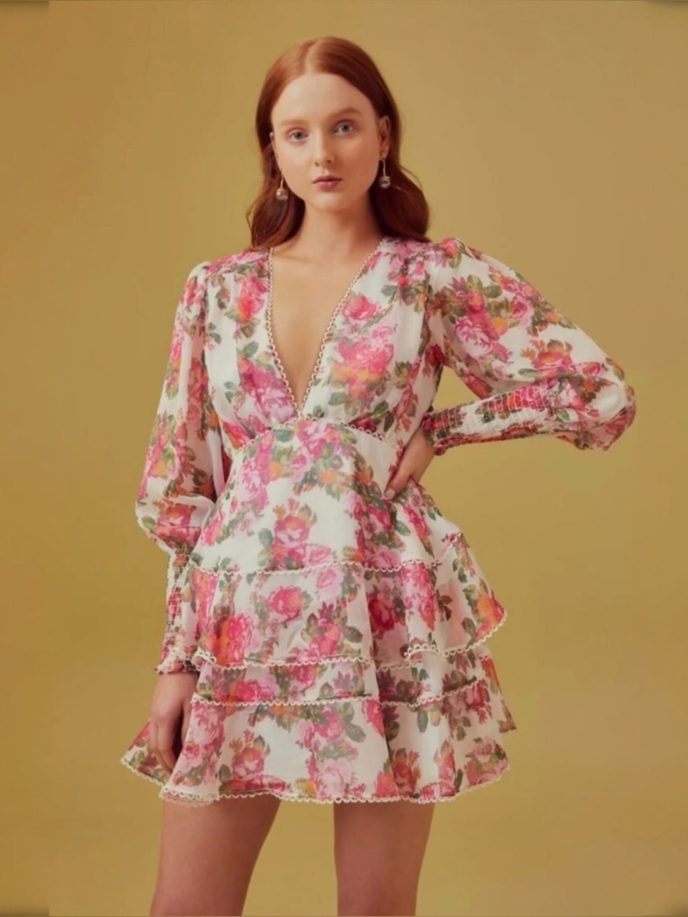 Keepsake Oblivion Tiered Mini Dress Size XS White Pink Floral